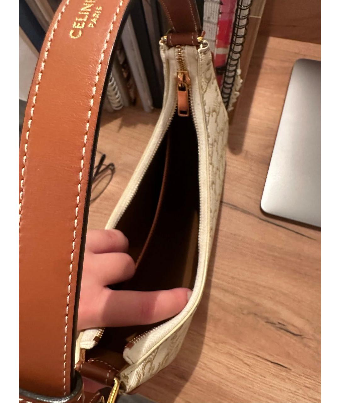 CELINE Бежевая кожаная сумка с короткими ручками, фото 4