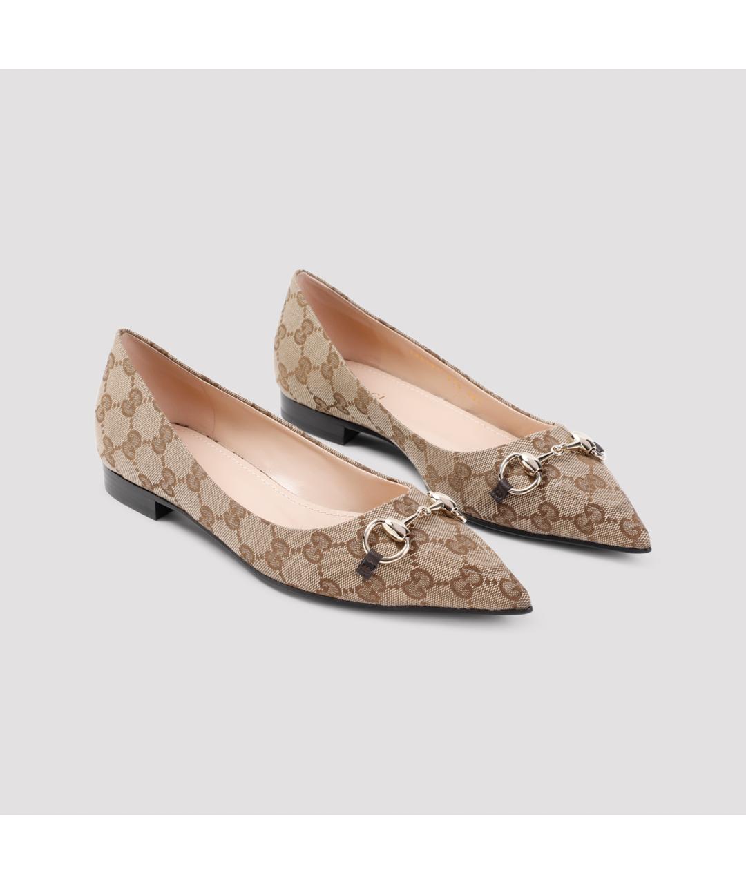 GUCCI Бежевые текстильные балетки, фото 5