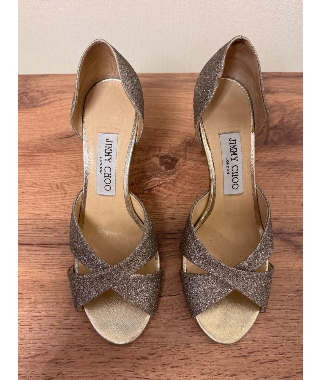 JIMMY CHOO Серебряные текстильные свадебные туфли на среднем каблуке, фото 2