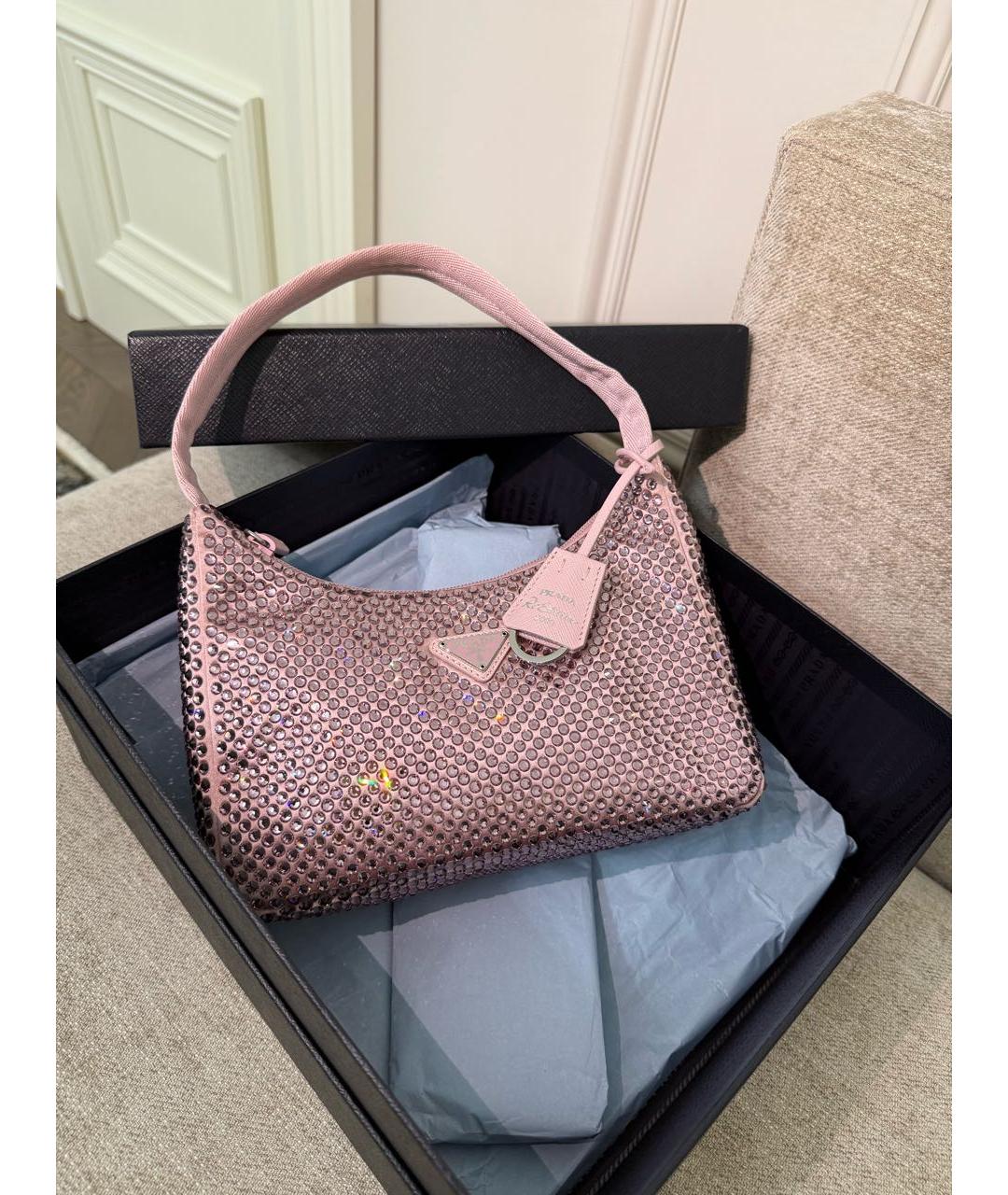PRADA Розовая синтетическая сумка с короткими ручками, фото 4