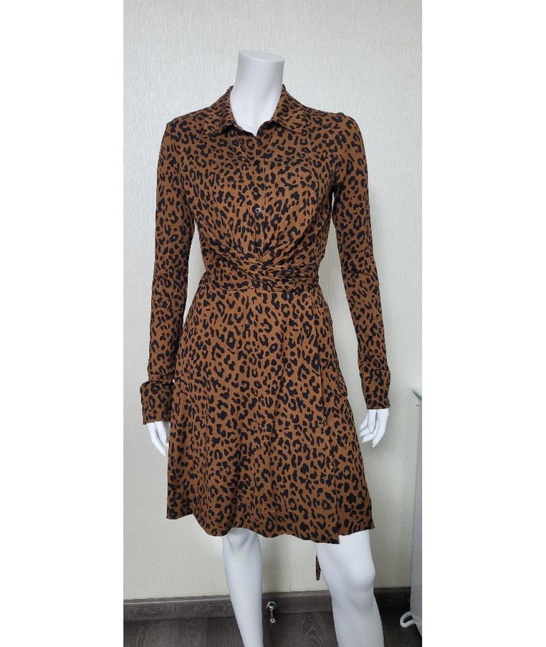 DIANE VON FURSTENBERG Коричневое шелковое повседневное платье, фото 4