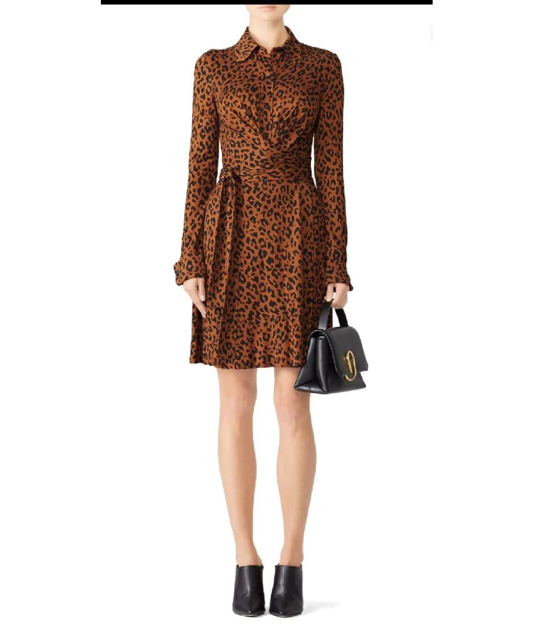 DIANE VON FURSTENBERG Коричневое шелковое повседневное платье, фото 2