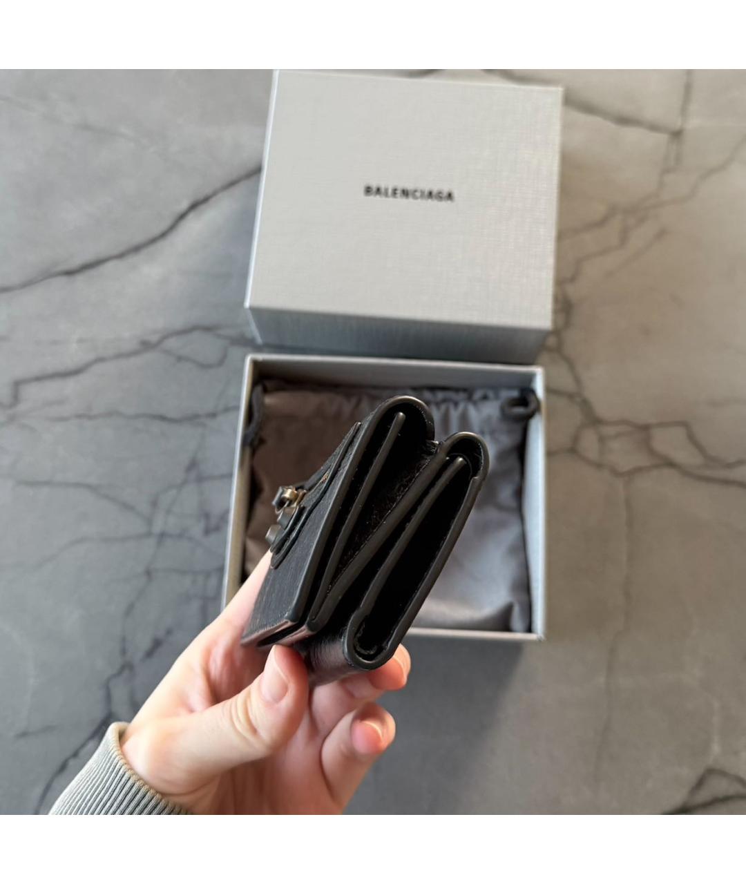 BALENCIAGA Черный кожаный кошелек, фото 4