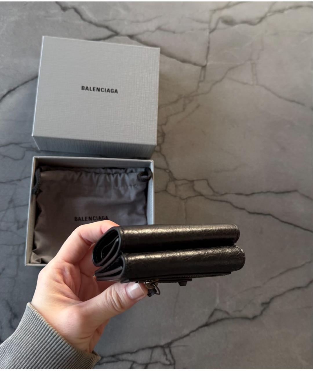 BALENCIAGA Черный кожаный кошелек, фото 5