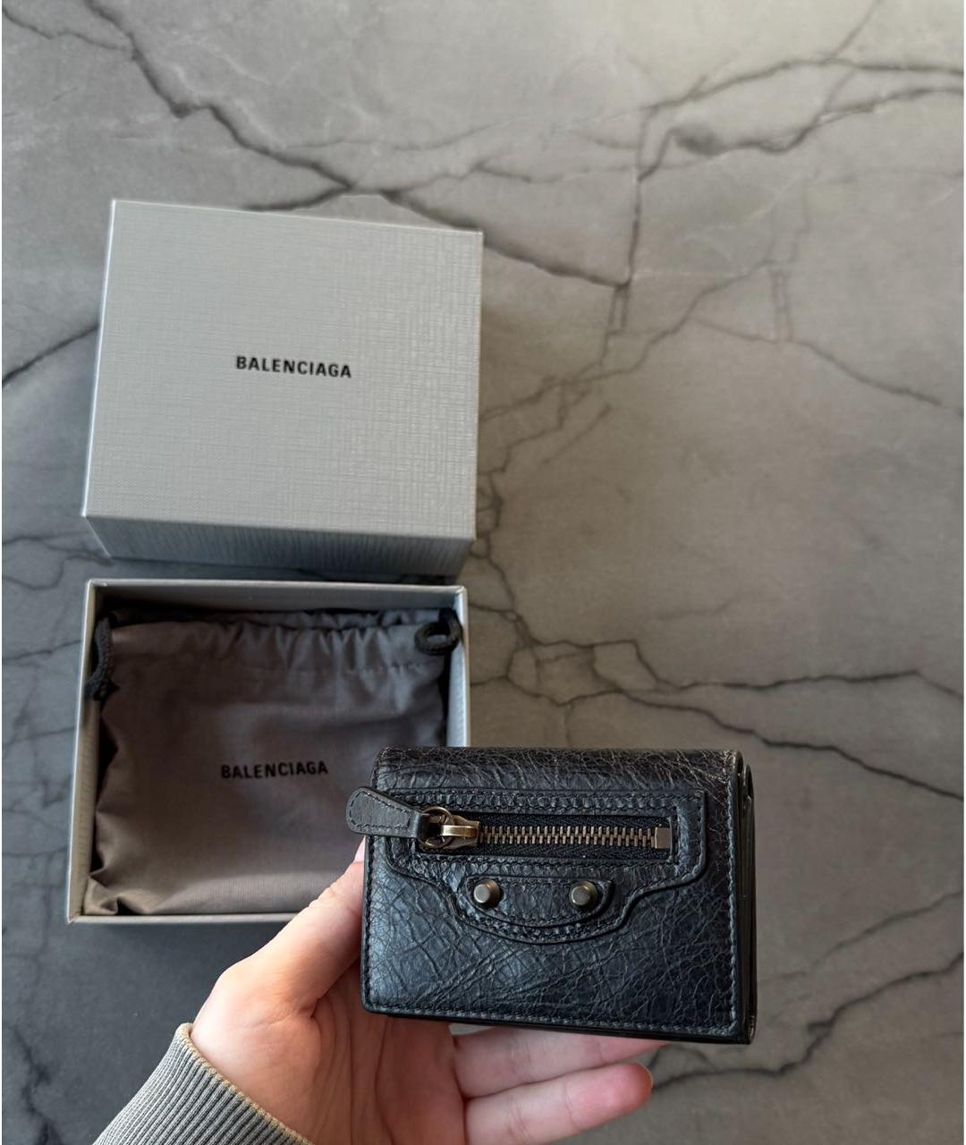 BALENCIAGA Черный кожаный кошелек, фото 3