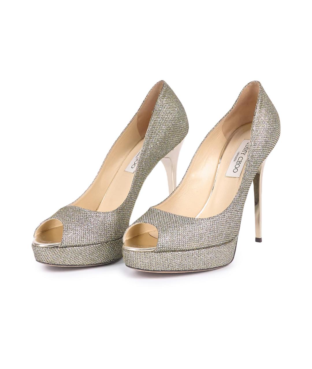 JIMMY CHOO Золотые текстильные туфли, фото 2
