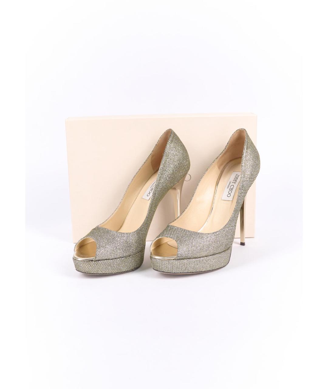JIMMY CHOO Золотые текстильные туфли, фото 6