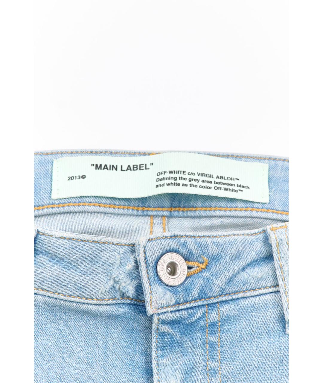 OFF-WHITE Голубые хлопко-эластановые джинсы слим, фото 4
