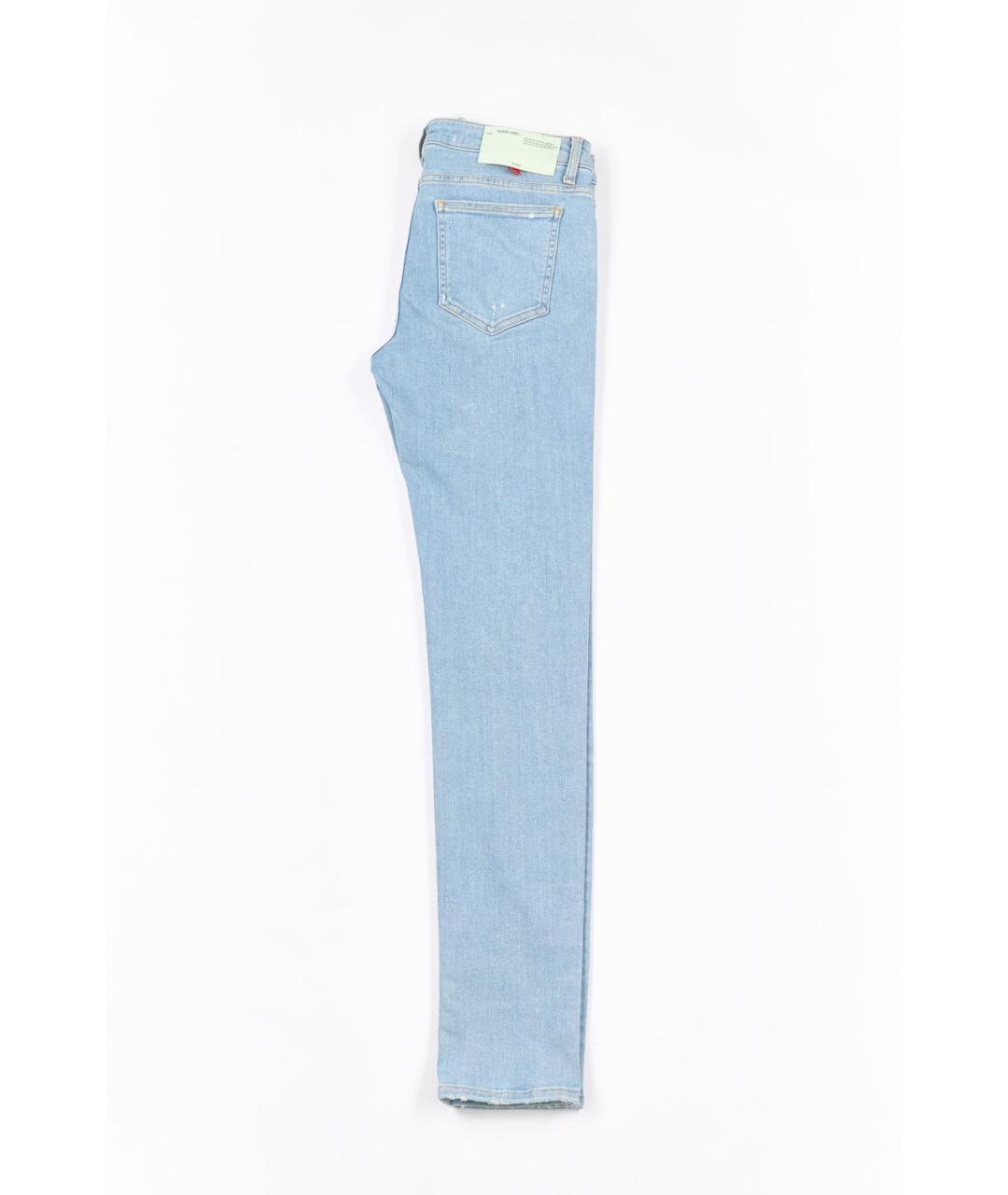 OFF-WHITE Голубые хлопко-эластановые джинсы слим, фото 2