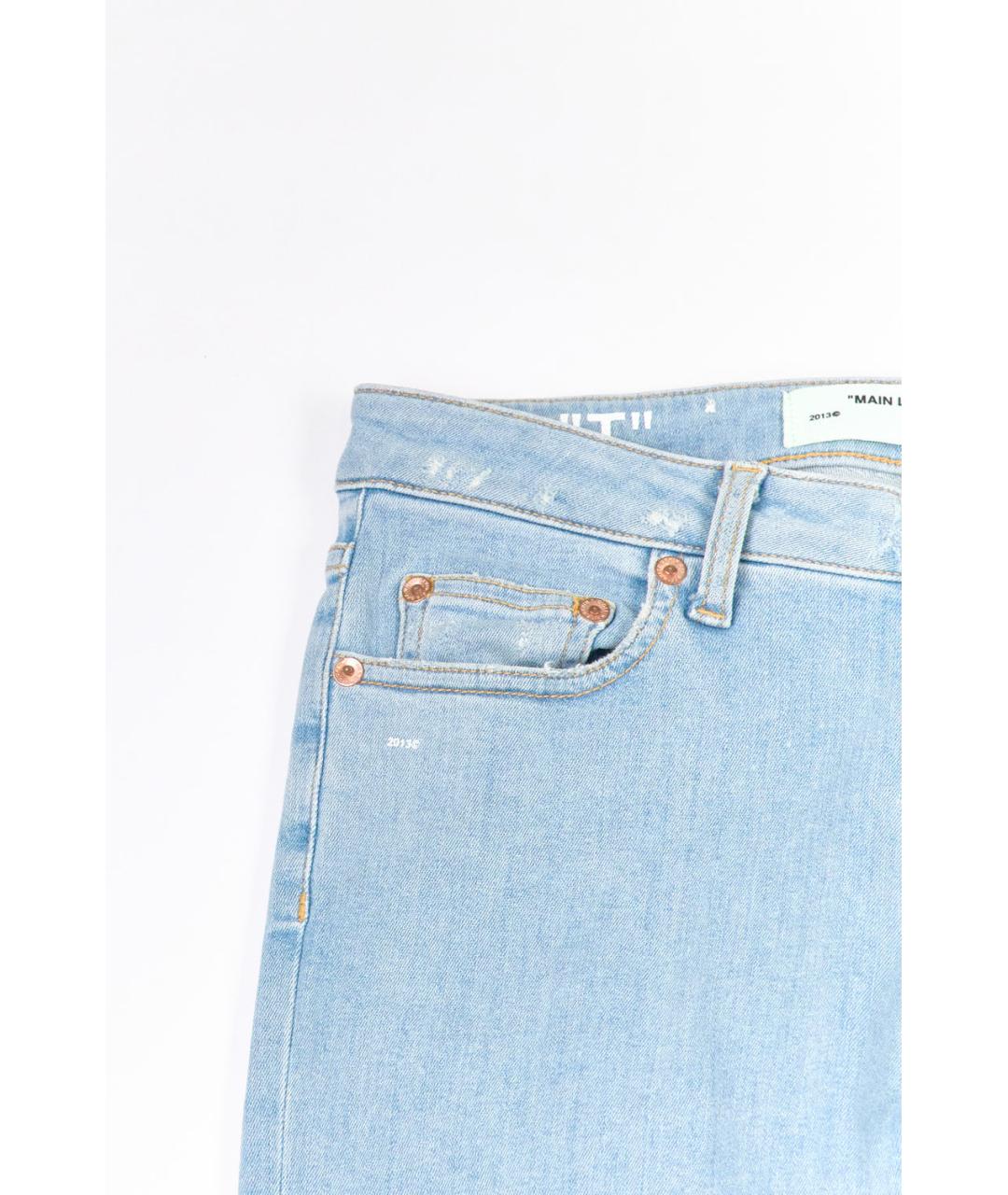 OFF-WHITE Голубые хлопко-эластановые джинсы слим, фото 5