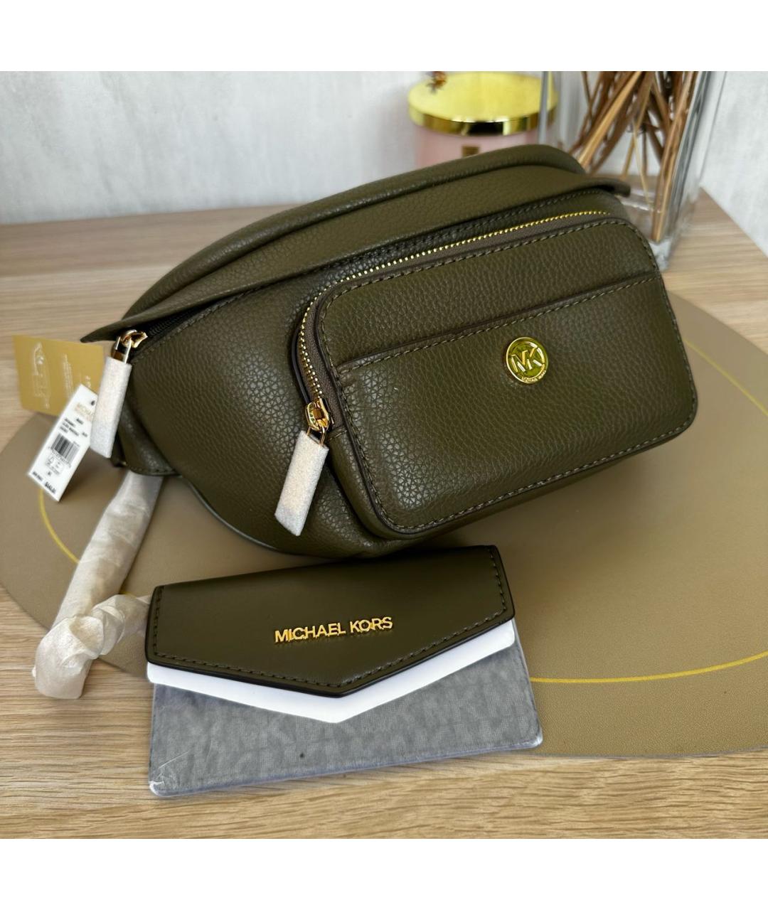 MICHAEL KORS Хаки кожаная поясная сумка, фото 2