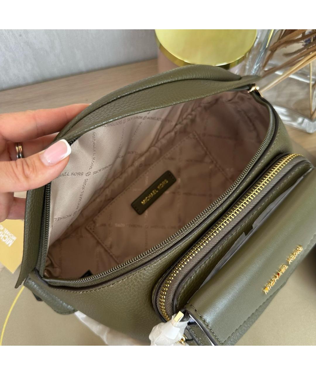 MICHAEL KORS Хаки кожаная поясная сумка, фото 4