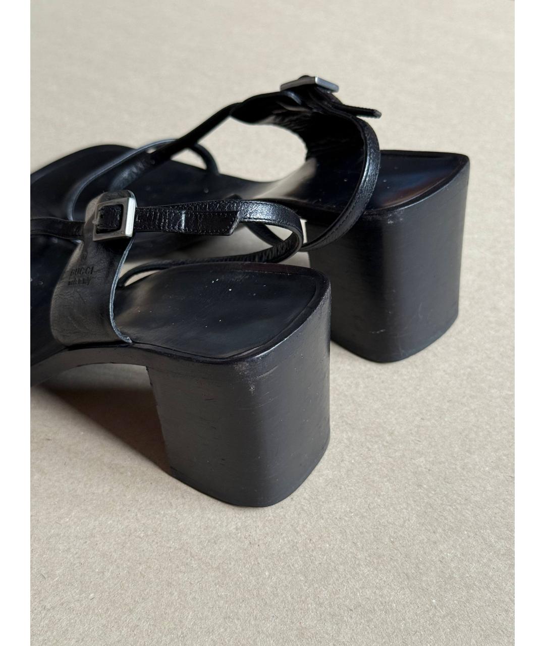 GUCCI Черные кожаные босоножки, фото 7