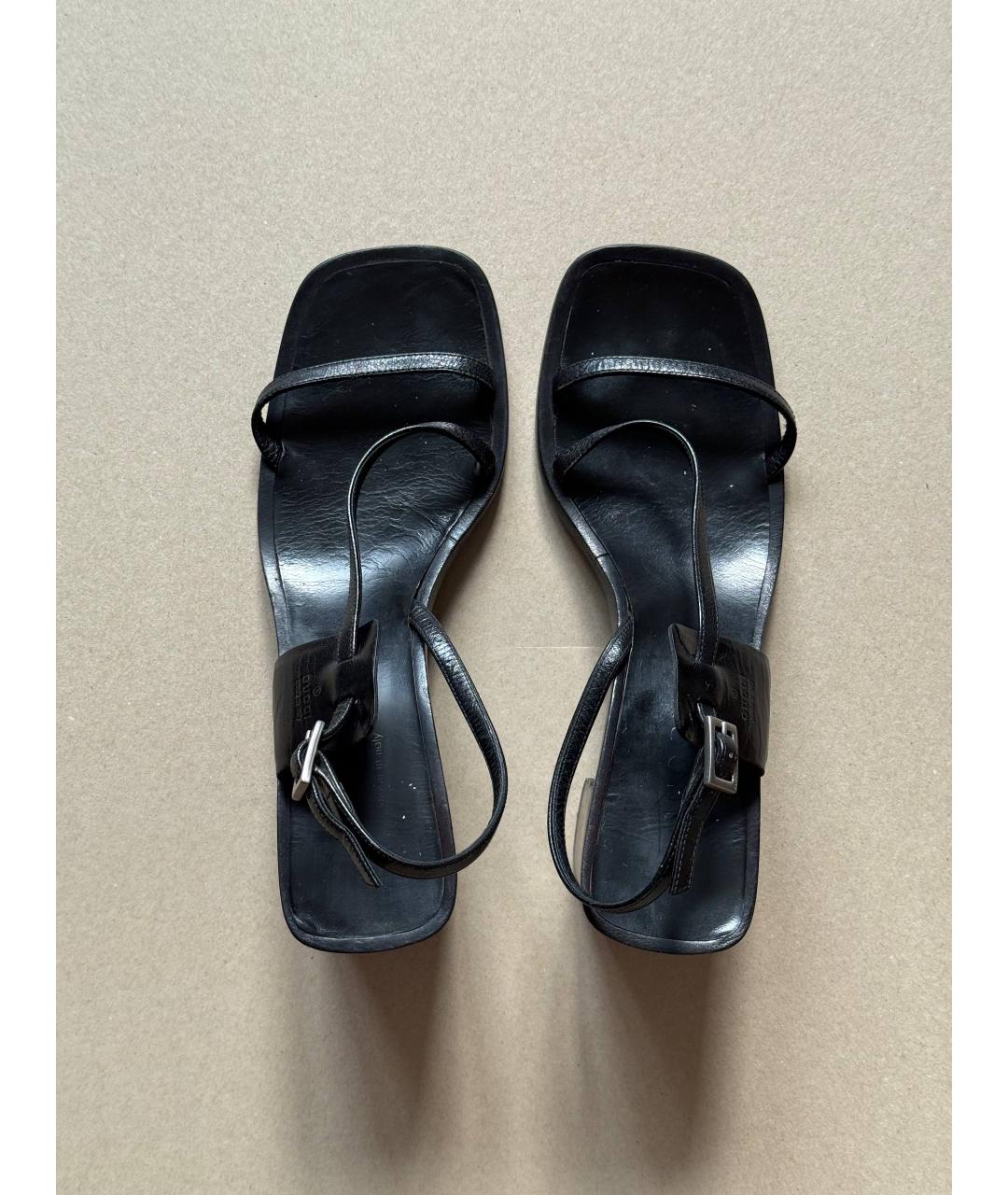 GUCCI Черные кожаные босоножки, фото 3
