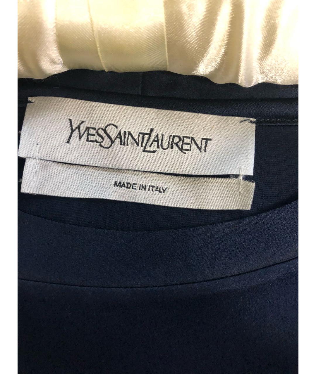YVES SAINT LAURENT VINTAGE Темно-синее шелковое платье, фото 3