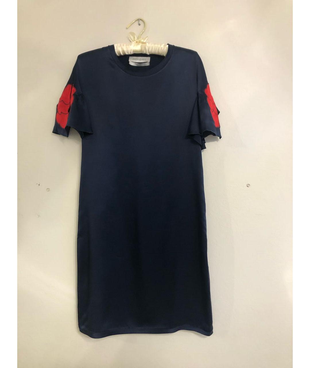 YVES SAINT LAURENT VINTAGE Темно-синее шелковое платье, фото 7