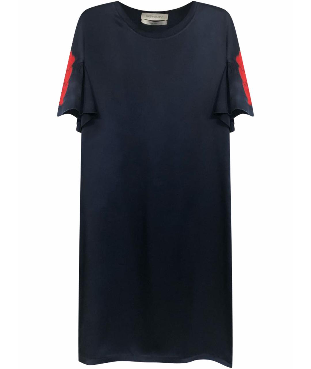 YVES SAINT LAURENT VINTAGE Темно-синее шелковое платье, фото 1