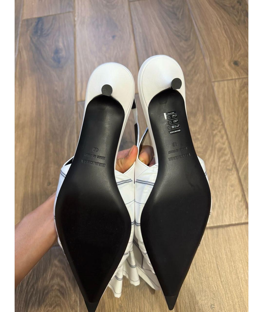 BALENCIAGA Белые кожаные лодочки на низком каблуке, фото 7