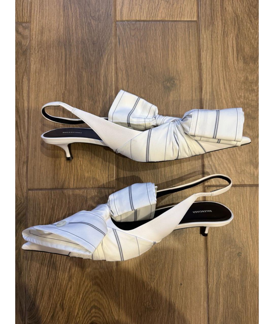 BALENCIAGA Белые кожаные лодочки на низком каблуке, фото 4