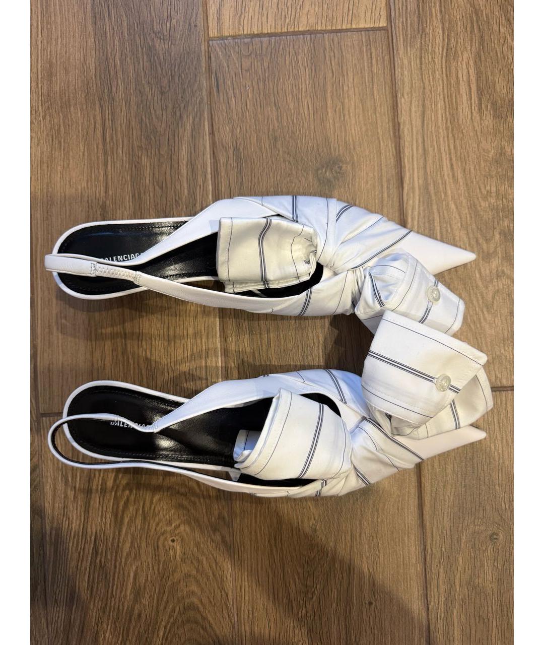 BALENCIAGA Белые кожаные лодочки на низком каблуке, фото 2