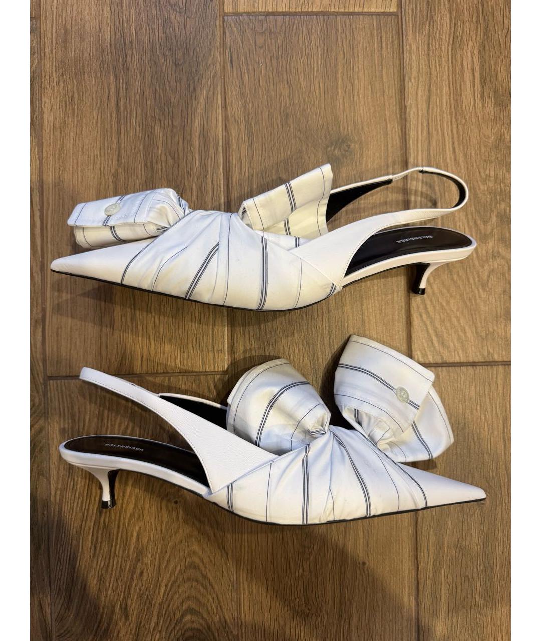 BALENCIAGA Белые кожаные лодочки на низком каблуке, фото 3