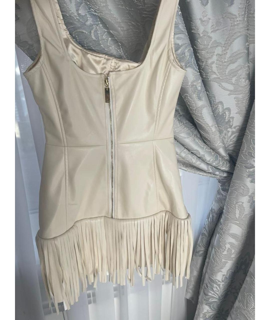 ELISABETTA FRANCHI Бежевое кожаное коктейльное платье, фото 2