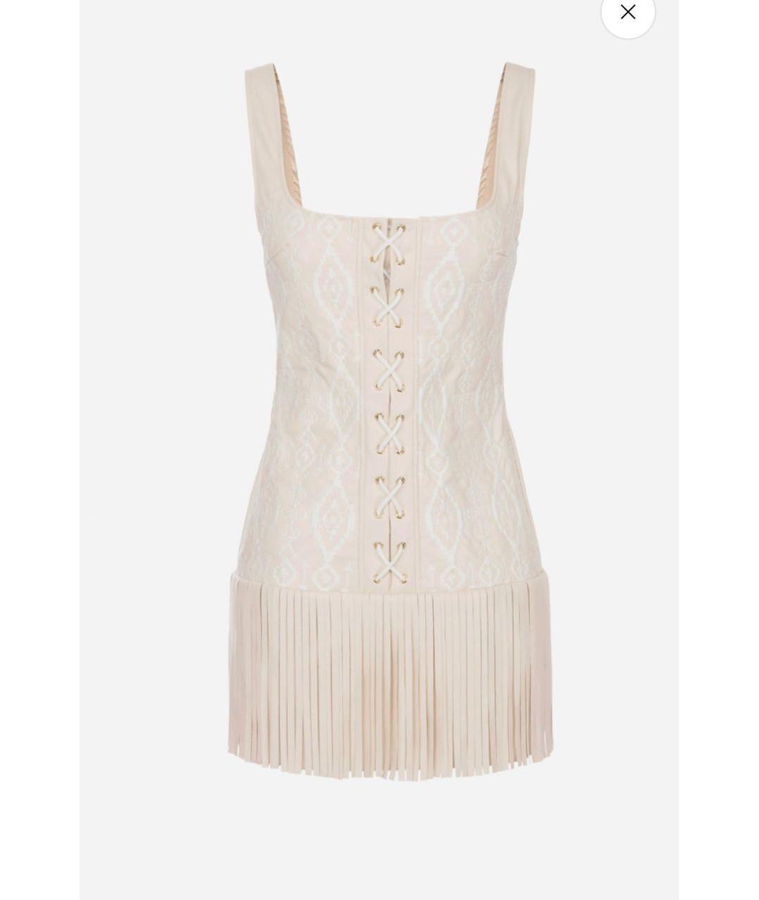 ELISABETTA FRANCHI Бежевое кожаное коктейльное платье, фото 5