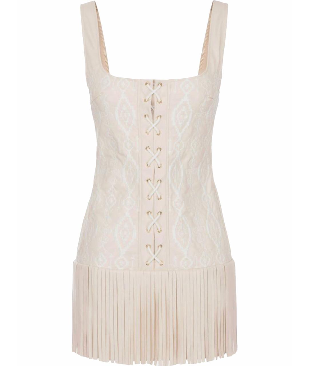 ELISABETTA FRANCHI Бежевое кожаное коктейльное платье, фото 1