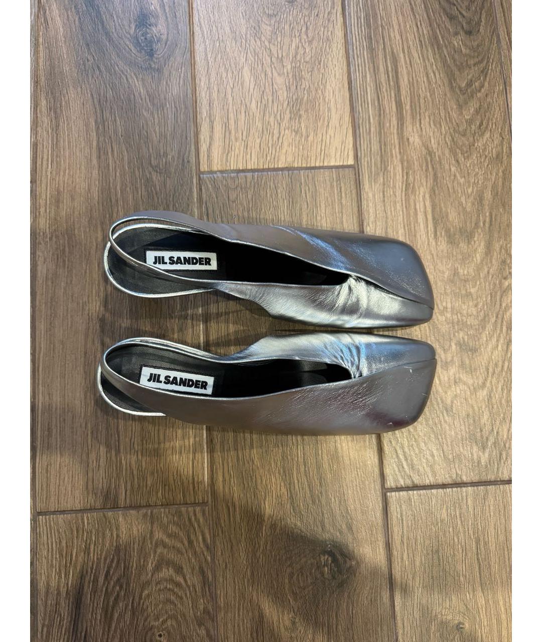 JIL SANDER Серебряные кожаные туфли, фото 2