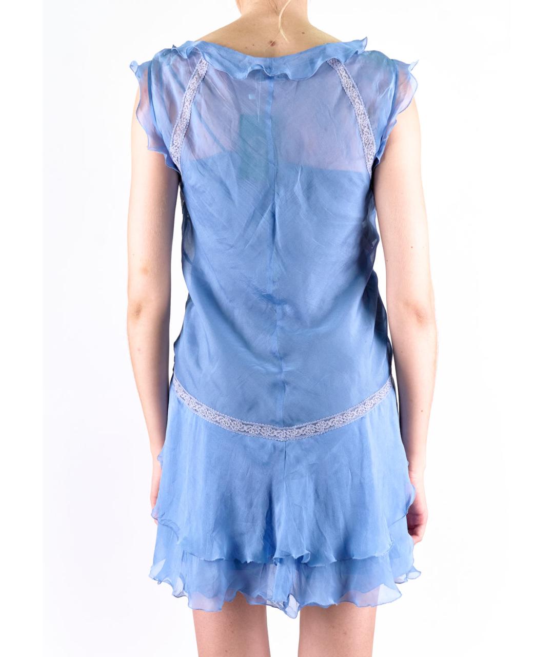ALBERTA FERRETTI Голубое шелковое повседневное платье, фото 4