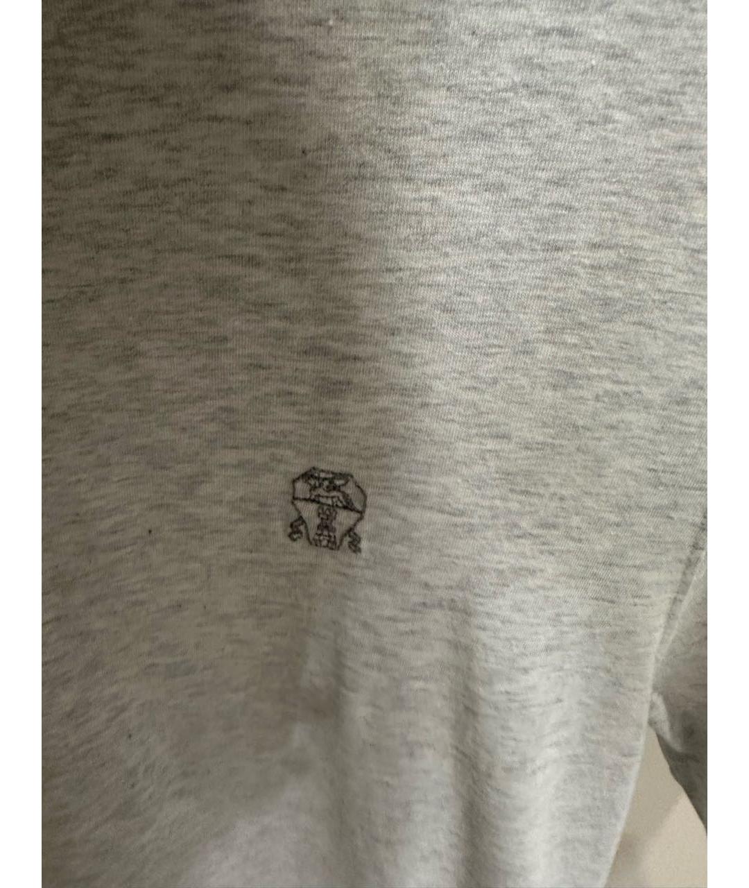BRUNELLO CUCINELLI Серая хлопковая футболка, фото 4