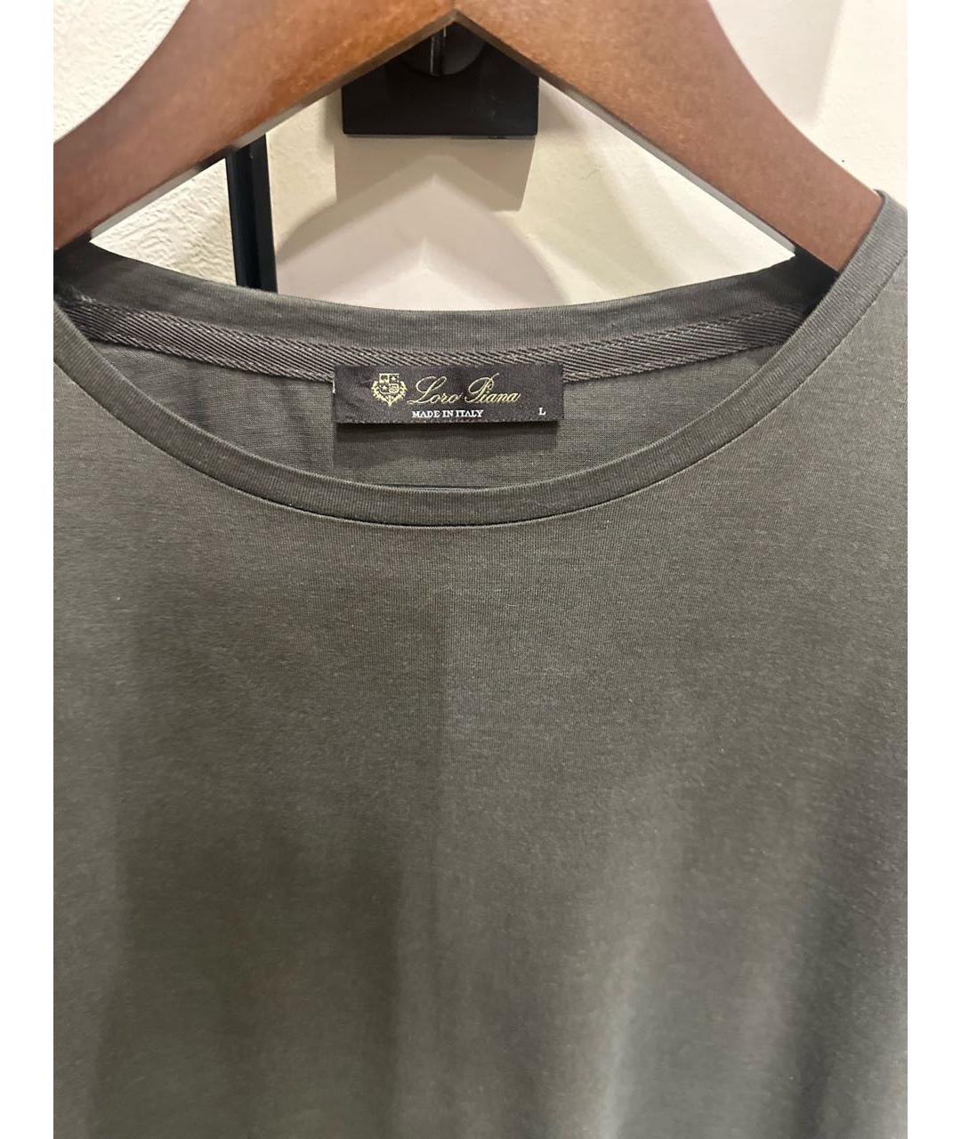 LORO PIANA Хаки хлопковая футболка, фото 3