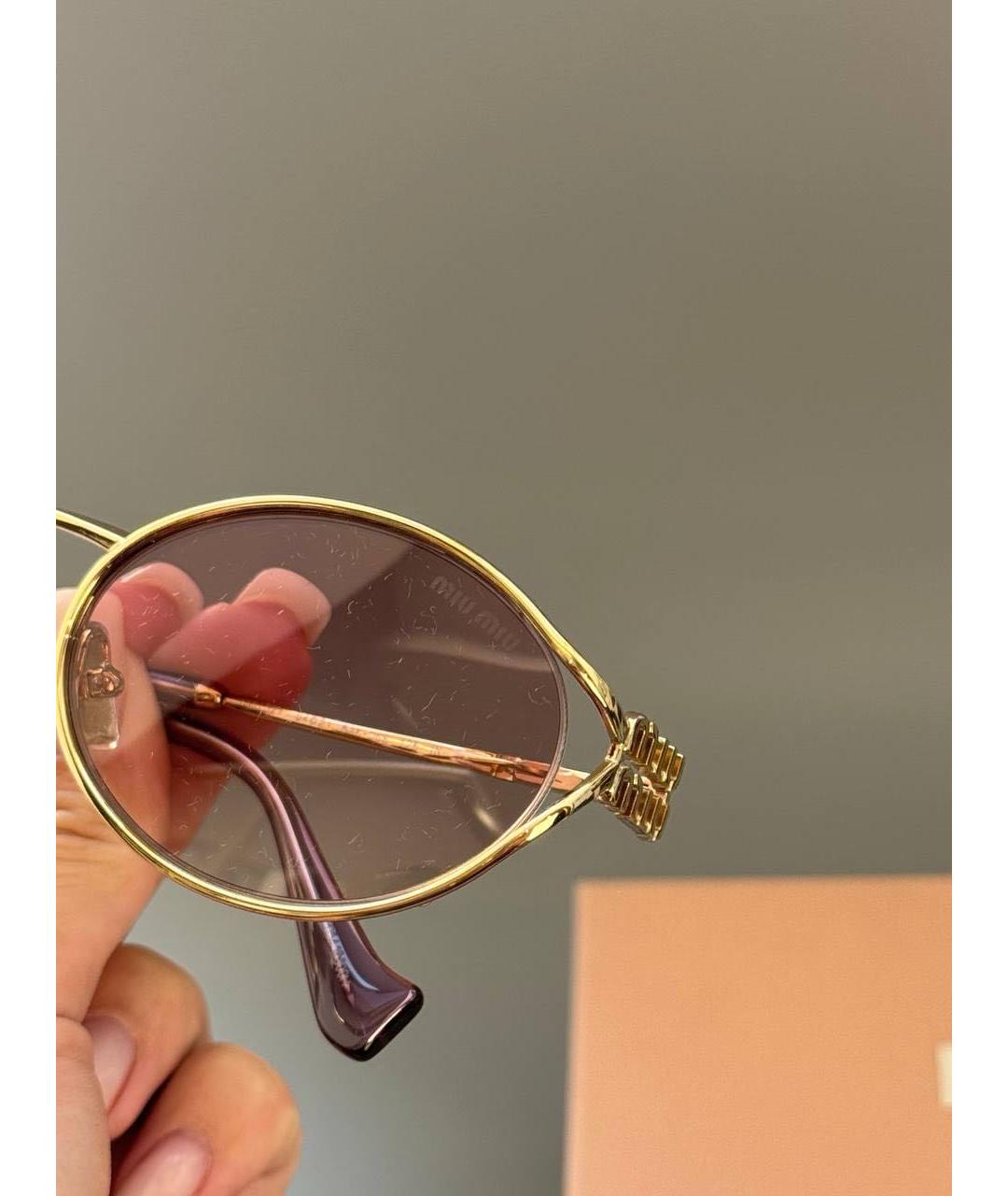MIU MIU Золотые металлические солнцезащитные очки, фото 7