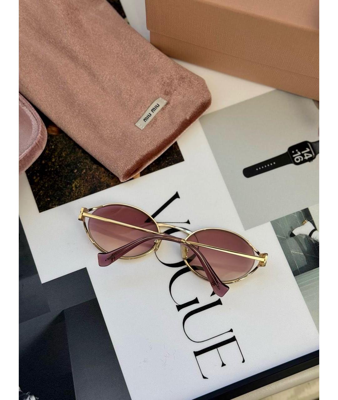 MIU MIU Золотые металлические солнцезащитные очки, фото 2