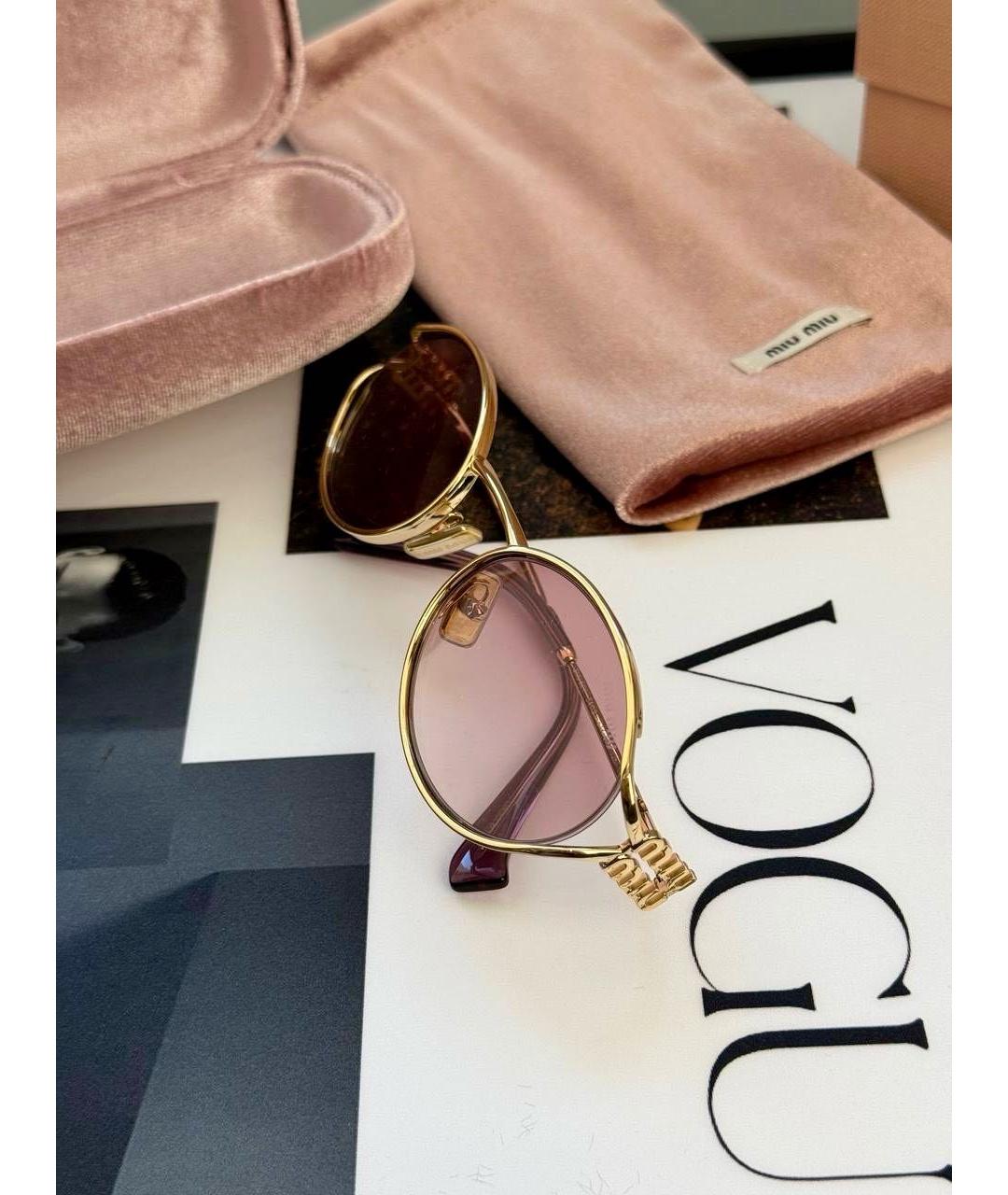 MIU MIU Золотые металлические солнцезащитные очки, фото 9