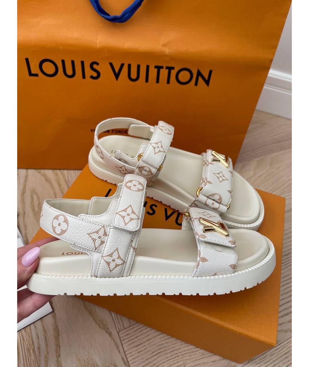 LOUIS VUITTON Белые кожаные босоножки, фото 2