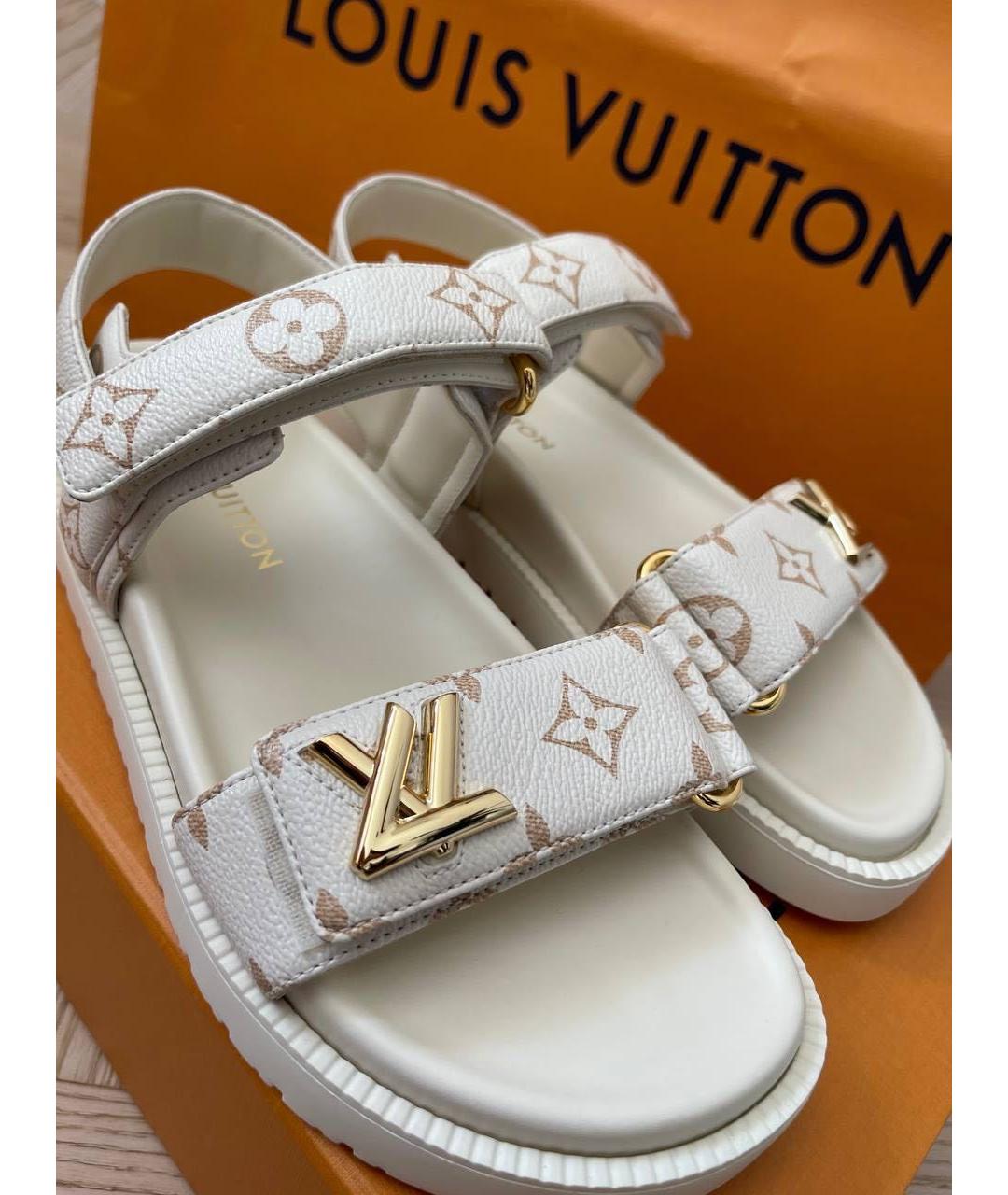 LOUIS VUITTON Белые кожаные босоножки, фото 4