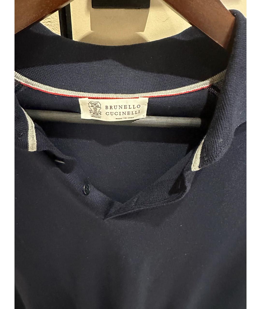 BRUNELLO CUCINELLI Темно-синее хлопковое поло с коротким рукавом, фото 3