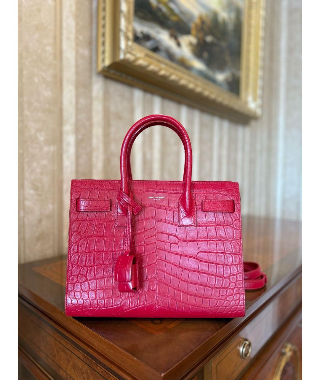 SAINT LAURENT Красная кожаная сумка с короткими ручками, фото 2