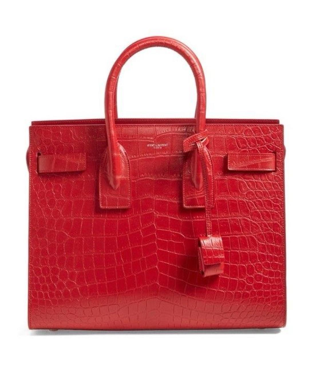 SAINT LAURENT Красная кожаная сумка с короткими ручками, фото 9