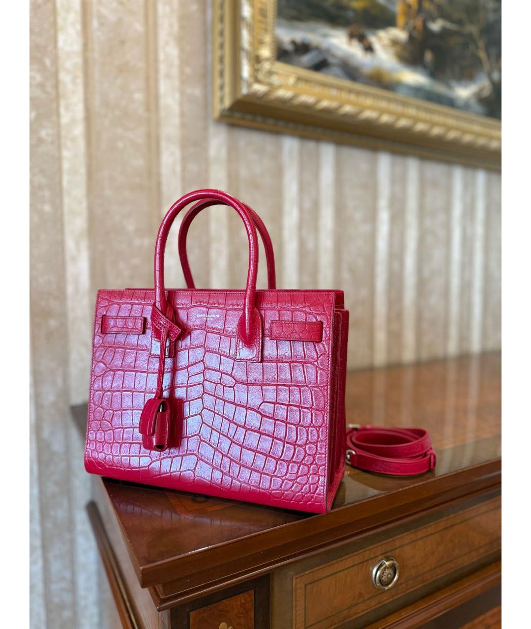 SAINT LAURENT Красная кожаная сумка с короткими ручками, фото 3