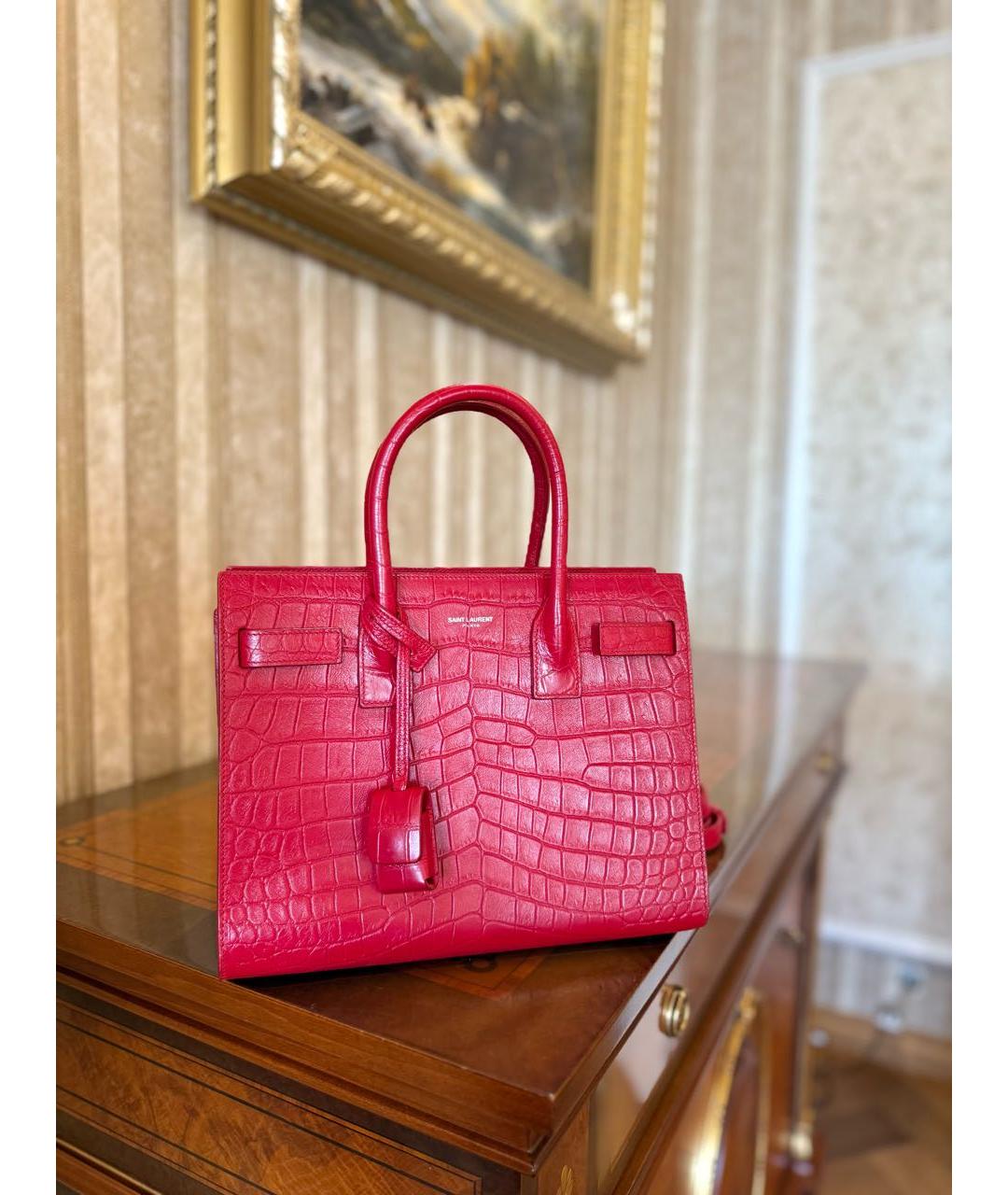 SAINT LAURENT Красная кожаная сумка с короткими ручками, фото 4