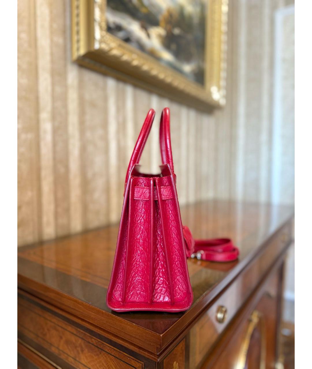 SAINT LAURENT Красная кожаная сумка с короткими ручками, фото 6