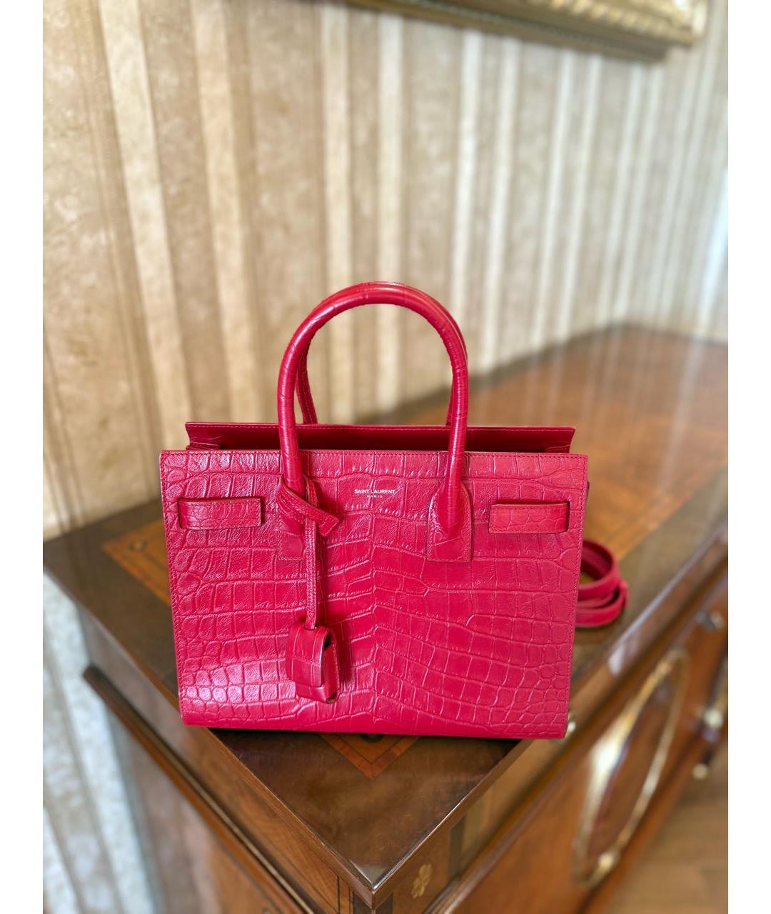 SAINT LAURENT Красная кожаная сумка с короткими ручками, фото 5