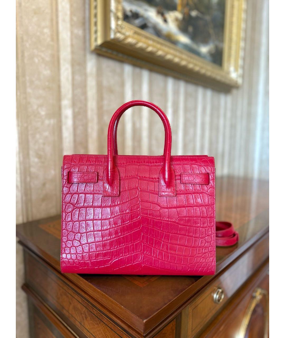 SAINT LAURENT Красная кожаная сумка с короткими ручками, фото 7