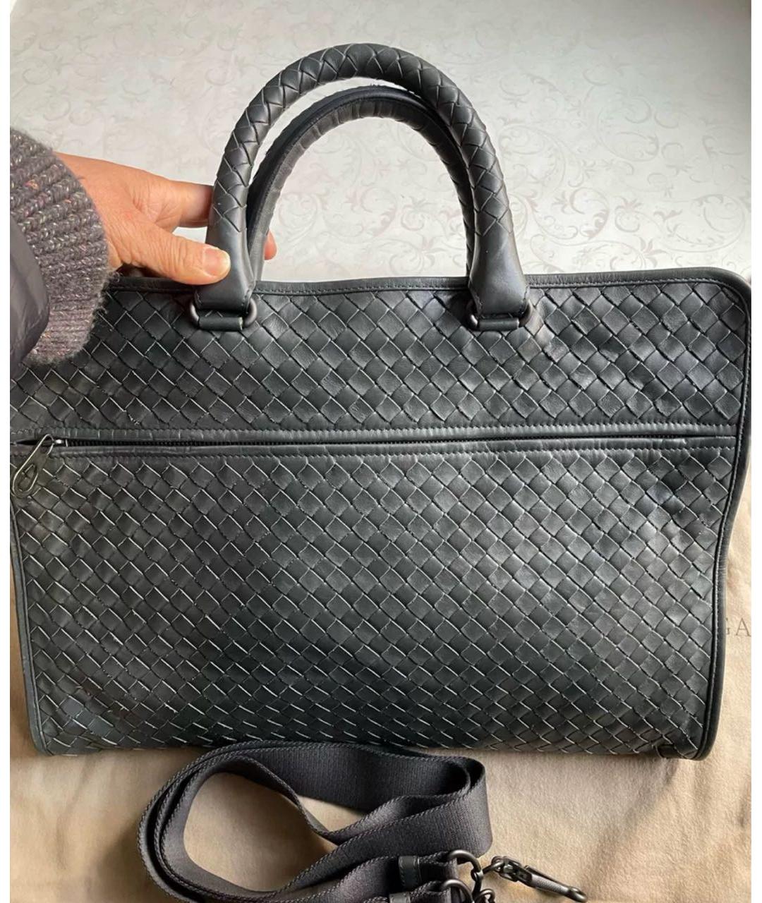 BOTTEGA VENETA Черный кожаный портфель, фото 2