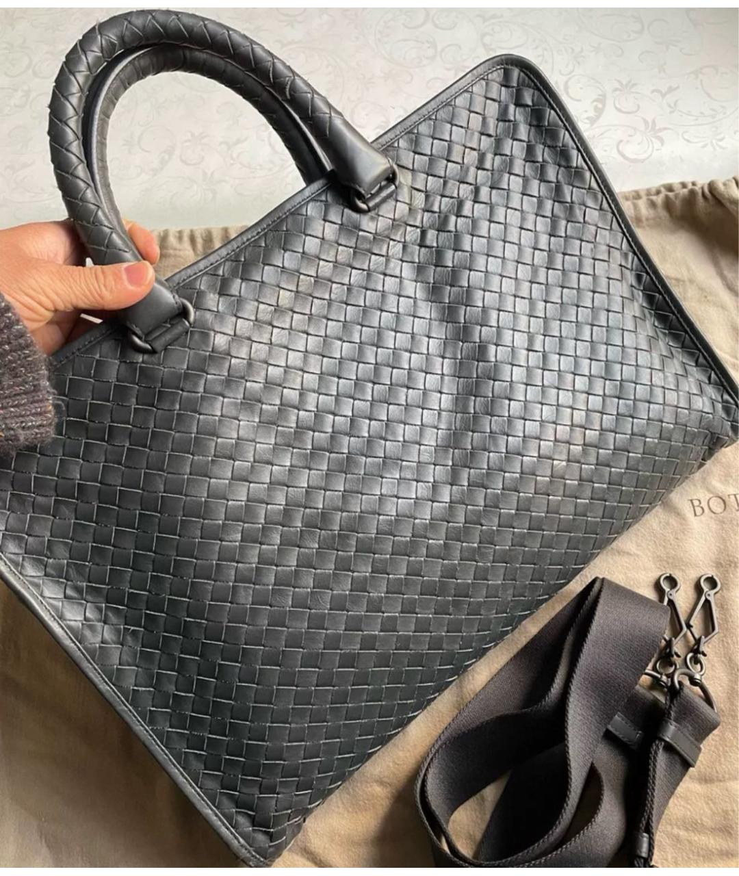 BOTTEGA VENETA Черный кожаный портфель, фото 3