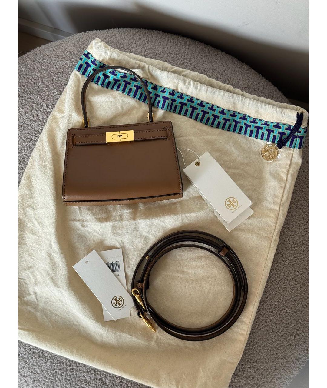 TORY BURCH Коричневая кожаная сумка с короткими ручками, фото 2