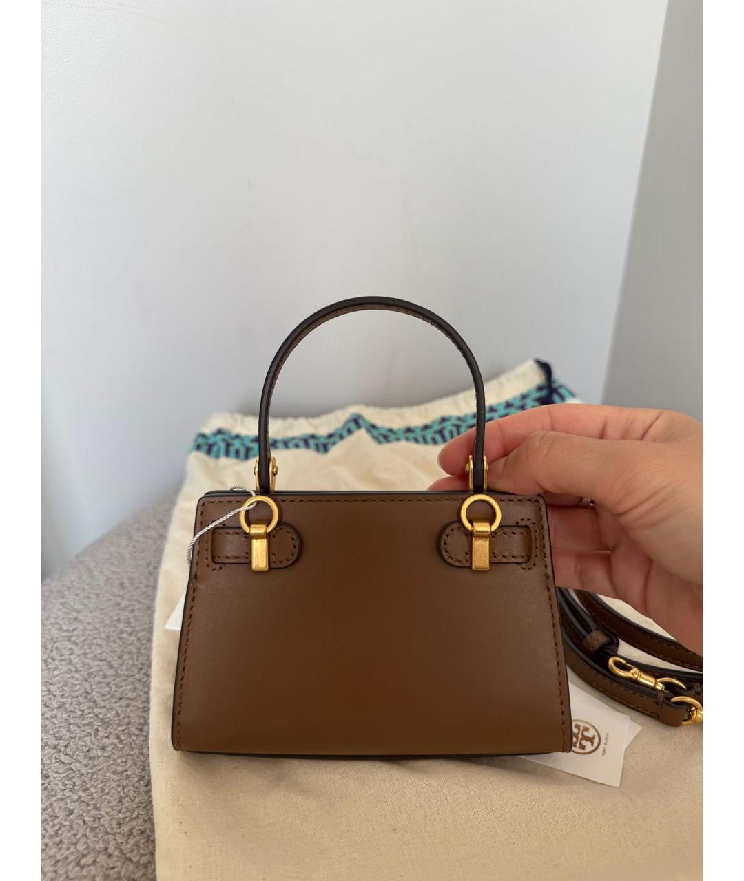 TORY BURCH Коричневая кожаная сумка с короткими ручками, фото 4