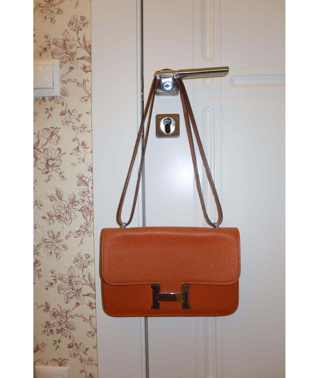 HERMES Оранжевая кожаная сумка через плечо, фото 5